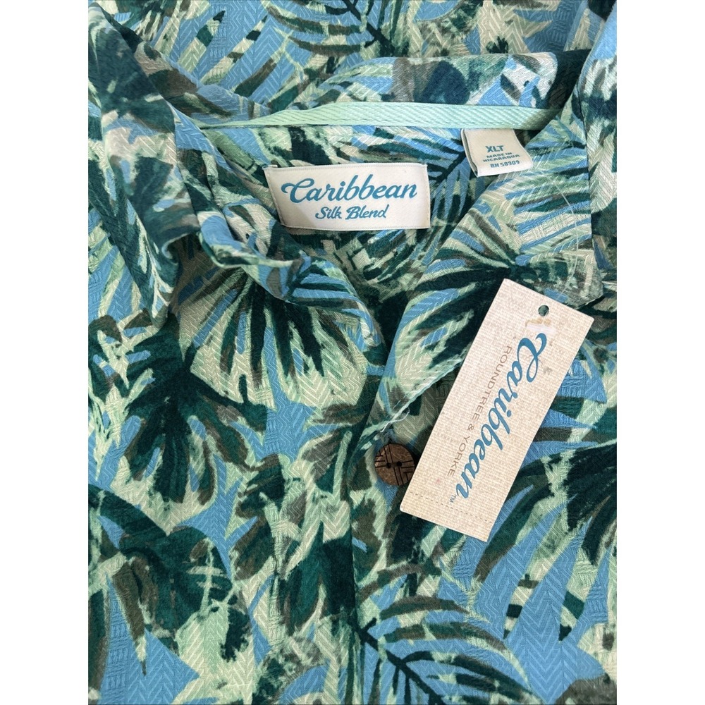 Caribbean Silk Blend Print Shirt XLT Tall NWT Short Sleeve Men's Resort Casual